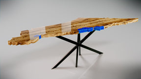 A high-quality wooden table combined with epoxy in the shape of a map of Israel.